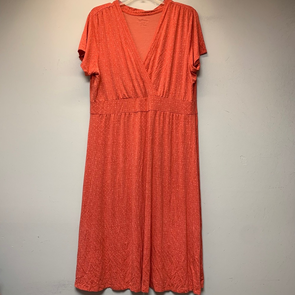 L.L. Bean Dress Womens XL Regular Coral Excellent Surplice Midi 506808